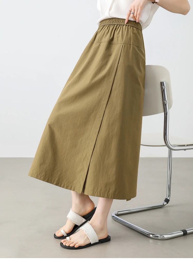 SENTUBILA Patchwork Pants Skirt for Women 2025 Spring A-line Cargo Pant Elastic Waist Casual Loose Slit Solid Trousers 151K57777