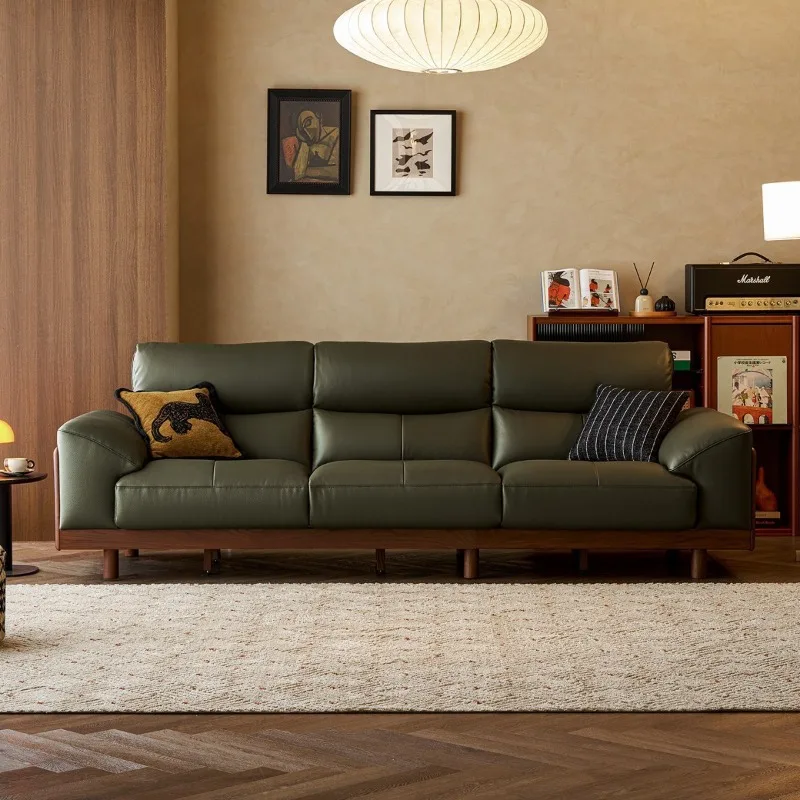 North American black walnut living room 2025 new leather sofa straight row furniture