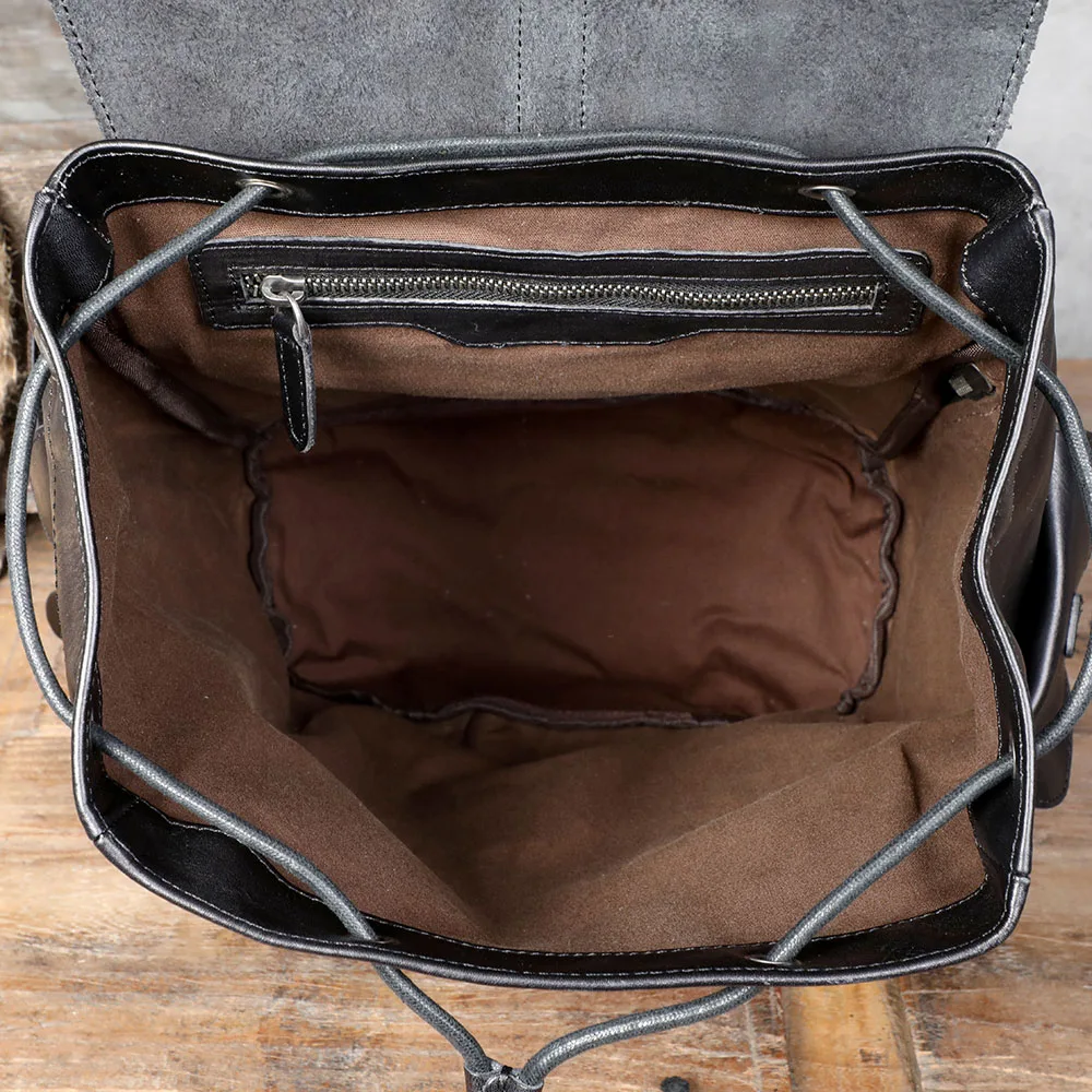 Lässiger Herrenrucksack aus echtem Leder, Laptoptasche für Herren, Reisetasche, Obermaterial aus Rindsleder, modischer Herrenrucksack im Preppy-Stil – Detail 22