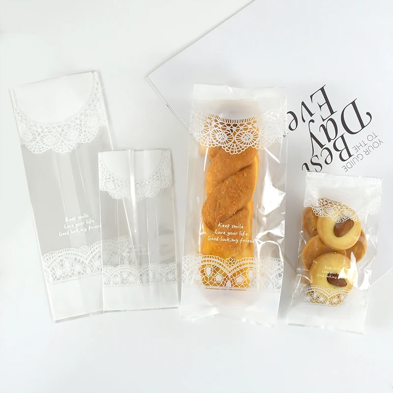 50pcs White Lace Cookie Biscuit Bag Wedding Gift Candy Cupcake Plastic Packaging Bag for Christmas Birthday Supplies Baby Shower