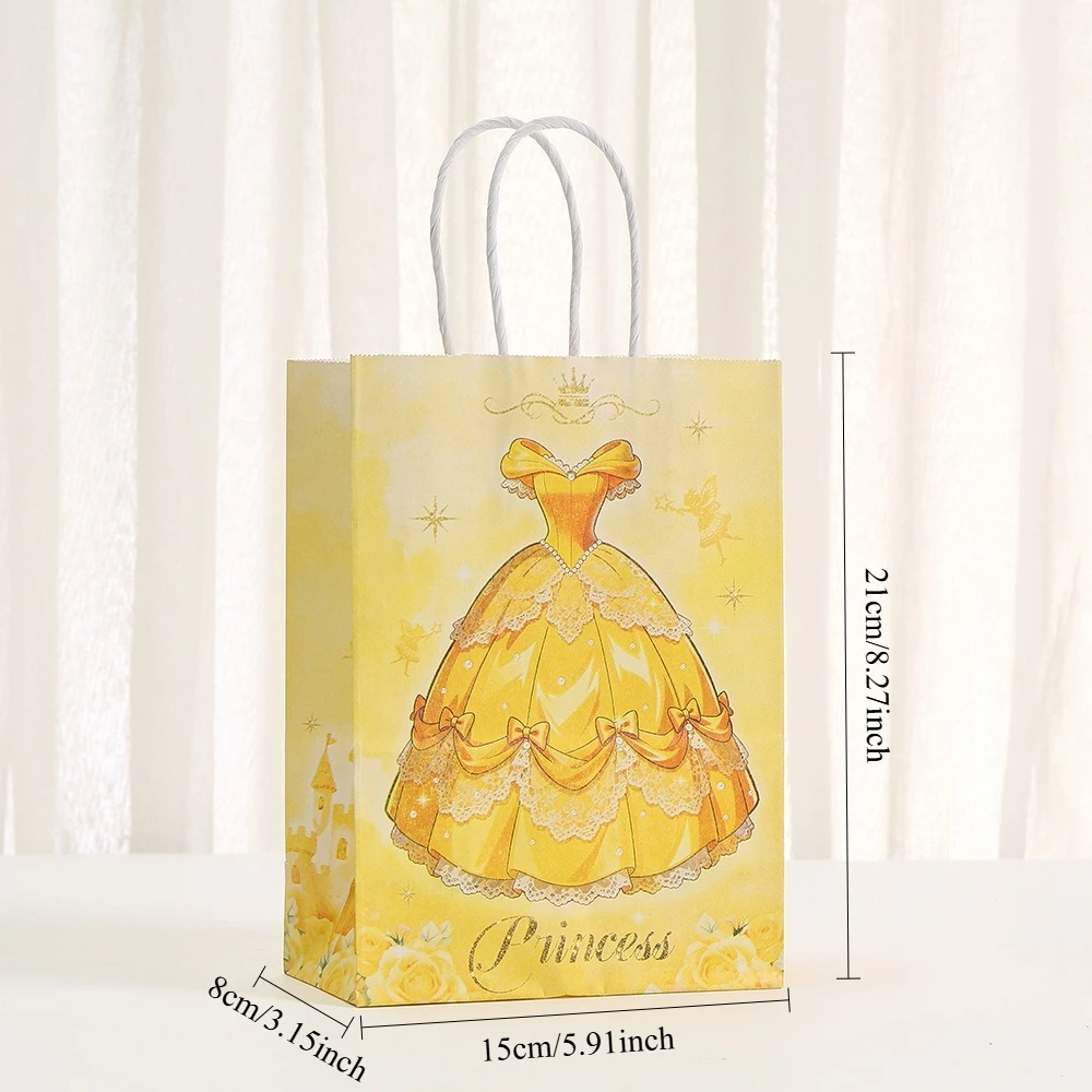15pcs Gift Paper Bag Princess Dress Pattern Handheld Paper Bags With Handle For Themed Birthday Party Favor Supplies - view 5