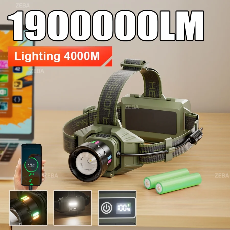 

Новый налобный фонарь 19000000LUX, мощный перезаряжаемый фонарь-прожектор, дальнобойный светодиодный налобный фонарь 900 Вт для кемпинга и рыбалки