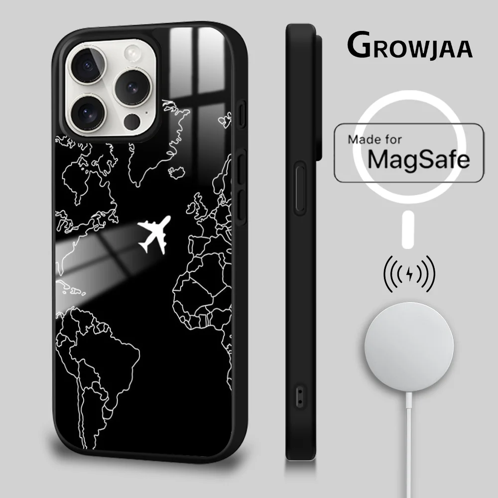 Travel-Inspired Airplane Route Design Phone Case For iPhone 15 14 13 12 11 Pro Max Plus Mini Mirror Wireless Magnetic Cover