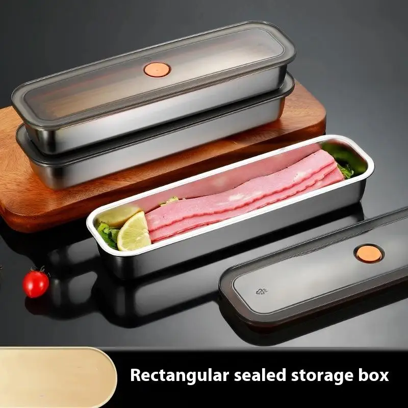 1 Stück Edelstahl-Specktablett mit Deckel für Obst, Gemüse, Fleisch, Küche, Reinigung und Kühlschrank, Aufbewahrungszubehör