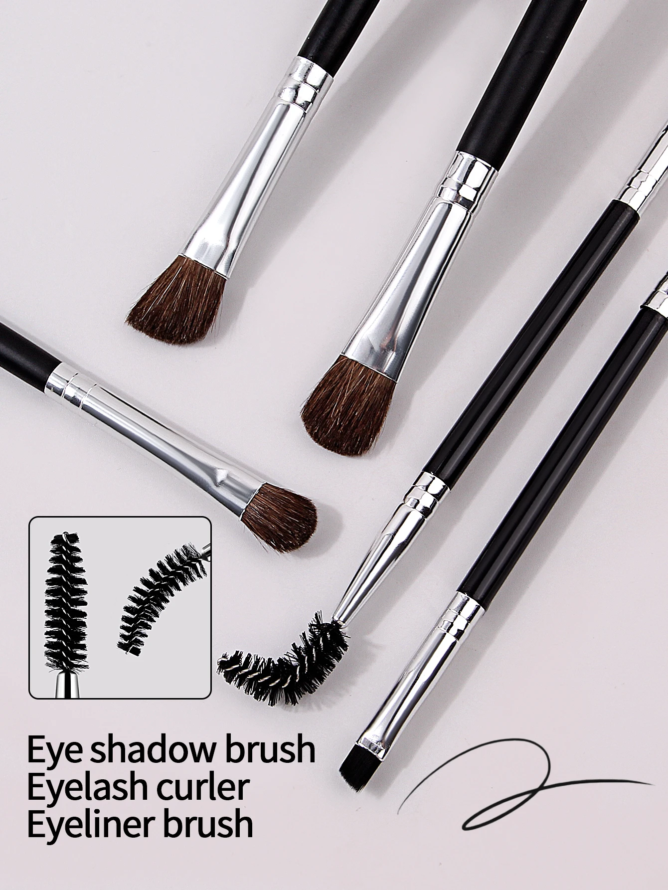 مجموعة فرش مكياج للعين ذات شعيرات ناعمة مكونة من 5 قطع، فرشاة ظلال عيون احترافية، فرشاة حواجب برأسين، فرشاة رموش، محمولة