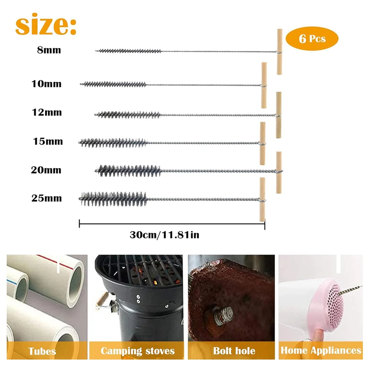 

Hot 6 Piece Drill Hole Brush Set Hole Brush Cleaning Brush Pipe Cleaner Brush Stainless Steel Hole Brushes Cleaning Brush
