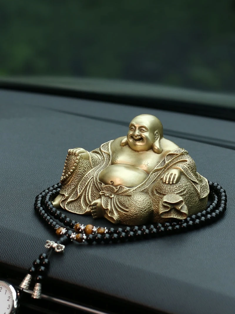 Small Ornaments Pure Copper Maitreya High-End Car Center Console Decoration Car Interior Decoration Car Smiling Buddha Safe