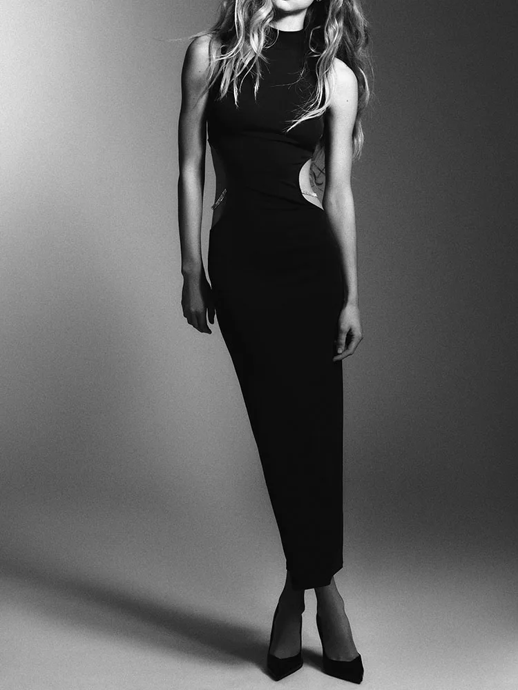 ชุดเดรสยาวเอวสูงประดับเพชรแบบเปิดไหล่ ดีไซน์ทันสมัยสำหรับผู้หญิง คอลเลคชั่นใหม่ ฤดูหนาว 2025