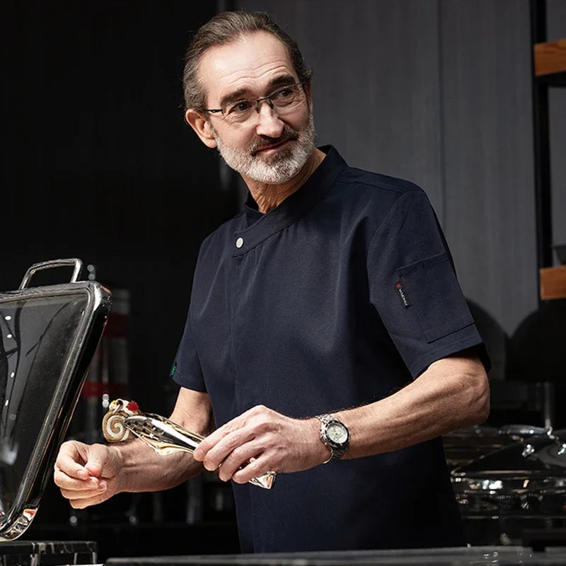 Abrigo de Chef de manga corta para hombre, uniformes de trabajo de Chef de restaurante occidental de Hotel de verano, servicio de comida, cocina, pastelería, panadero, ropa de trabajo