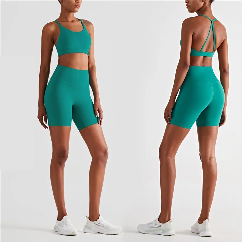 Solid Color High Waist Women Yoga Suit Sports Shorts 2pcs Fitness Bra Legging Yoga Set Tracksuit Comprehensive Training Jogging customise your logo women jogging suit fashion 2pcs outfits womens tracksuit casual sport shirt hoodie pantssuit