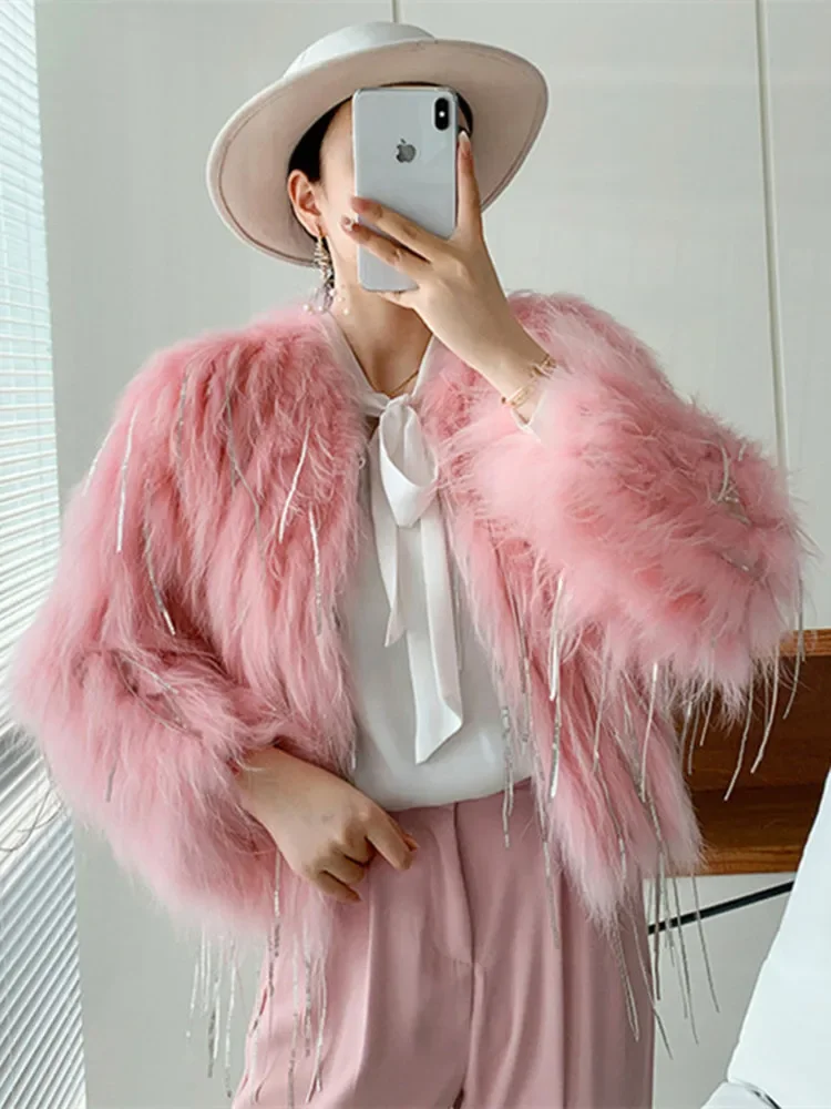 Korean Style Fox Fur Short Fur Coat for Women 2023 Autumn Winter New Woven Tassle Fashion Imitation Raccoon Fur Overcoat Female