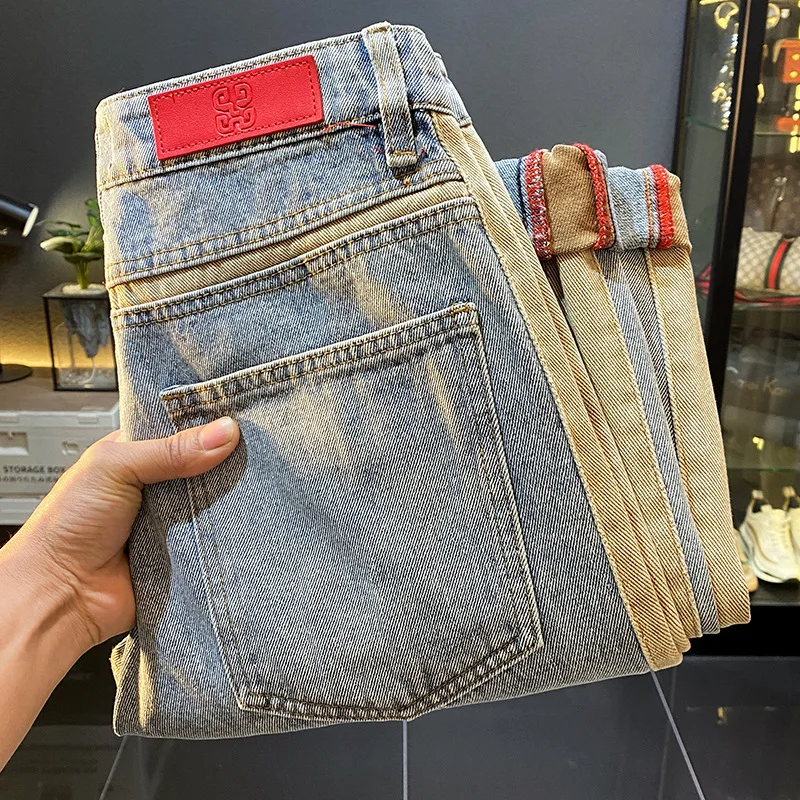 

High Street Hip-Hop Jeans for Men 2025 New Slim Fit Straight Pants Stylish Trendy Brand High-end Y2K Casual Pants