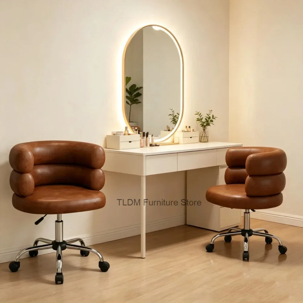 2Pcs Saddle Salon Adjustable Stool, Silent Caster Nail Chair, Dual-use Stool for Bedroom Vanity & Salon