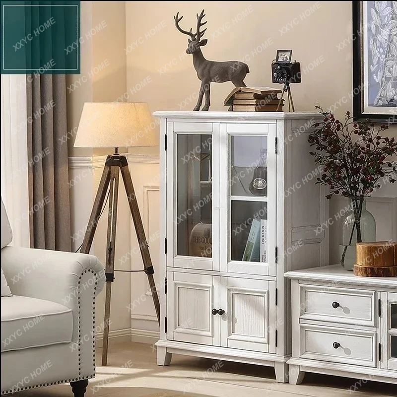Hwood double door side cabinet solid wood white wine cabinet simple