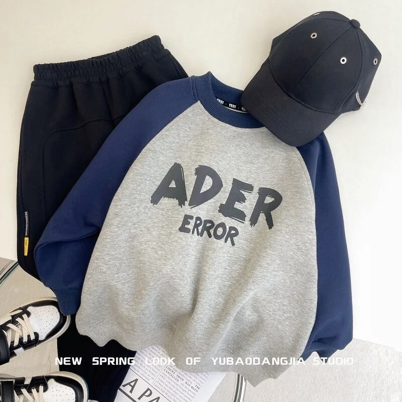 Толстовка с длинными рукавами и вышивкой букв для мальчиков весна-осень 5-12 лет, детские модные топы, школьная одежда, детская верхняя одежда