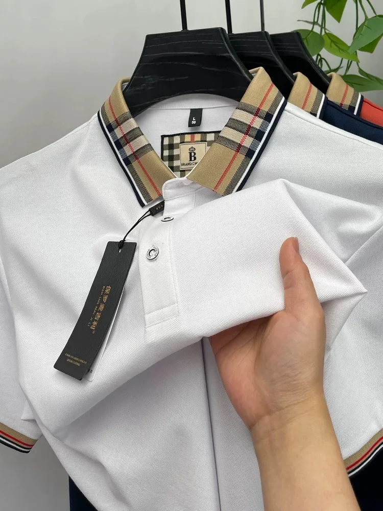 Luxury brand short sleeve polo shirt men fashion simple solid color summer new mercerized cotton breathable casual lapel T shirt image 4
