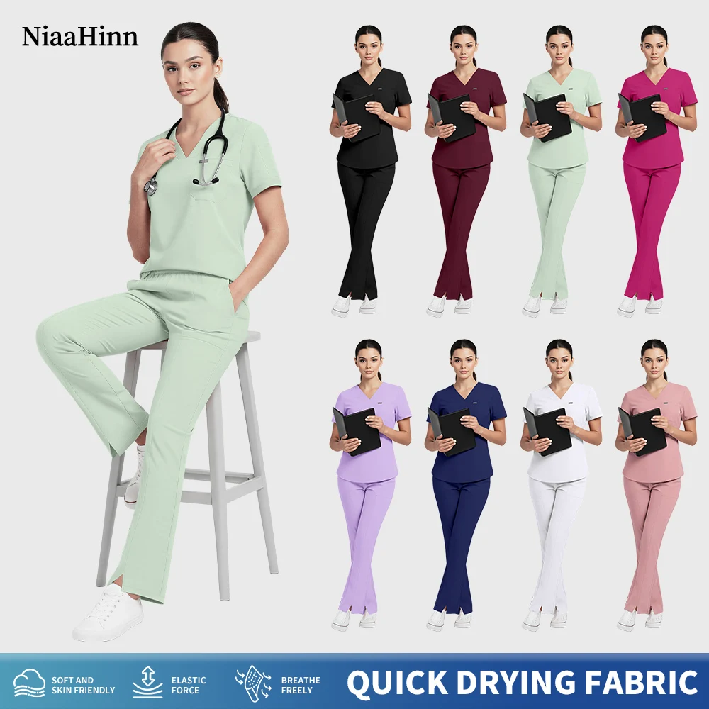 

Медицинская униформа Niaahinn для груминга животных, хирургическая одежда, медицинские костюмы для медсестер, женские комплекты скрабов, рабочая одежда для фармацевтов