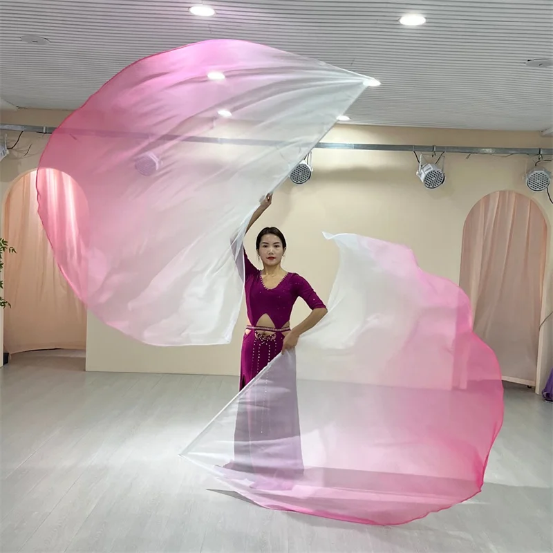 One Pair Dance Props Semicircle Worship Angel Wing Flags with Rods Large Streamer Chiffon Veil Adults Belly Dance Stage Show New