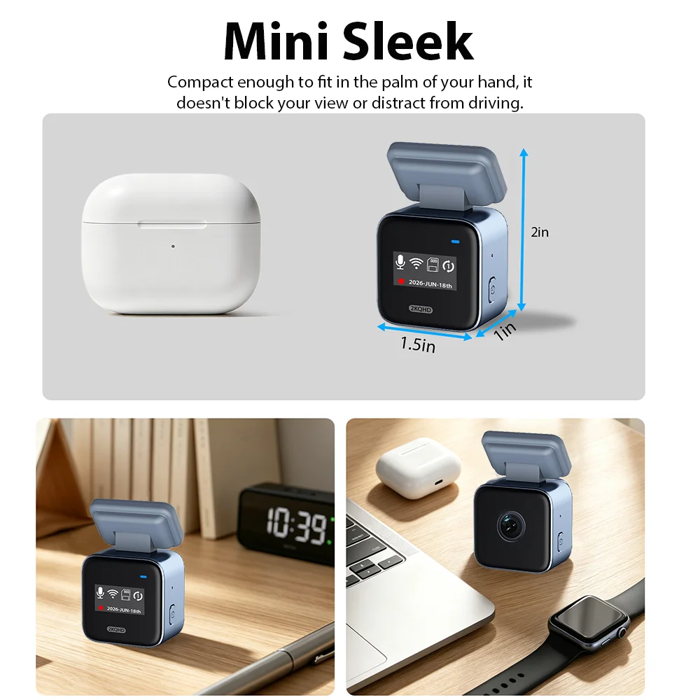 Mini Dashcam 2K Car Cameras with WiFi APP Control 24h Parking Mode Night Vision Time-lapse Recording Loop Recording G-Sensor