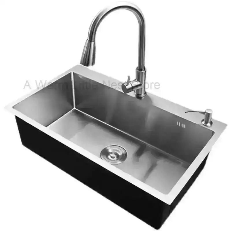 

Stainless Steel Kitchen Sinks Luxury Single-slot Thickened Kitchen Accessories Wash Basin Built-in Countertop Lower Basin T