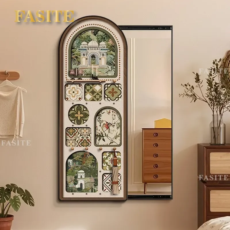For Hidden Push Pull Full Length Mirror Antique Entrance Mural Decorative Painting Wall Art Home Decor Space Saving Design