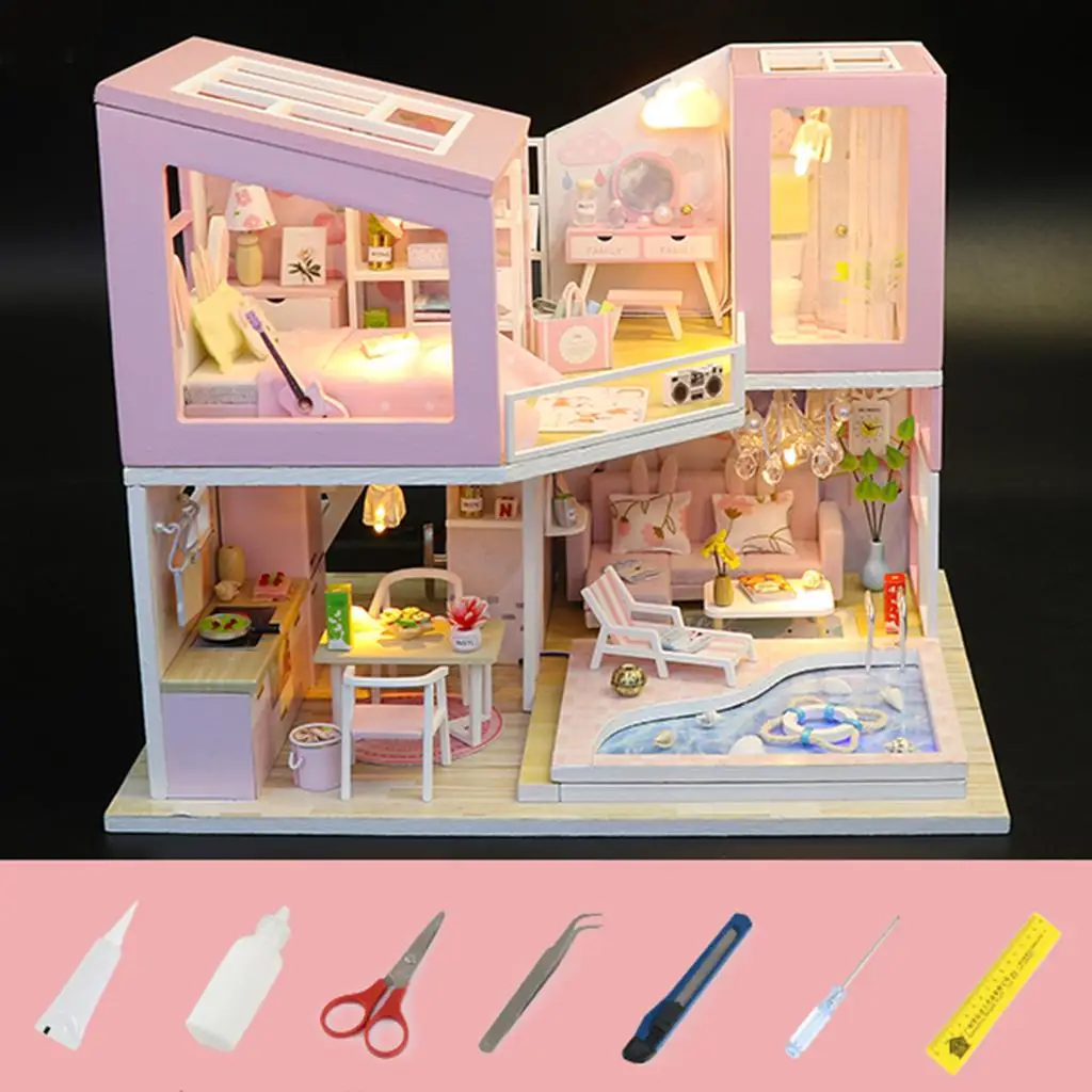 Kits de casa de bonecas em miniatura DIY com acessório de mobília para sala criativa