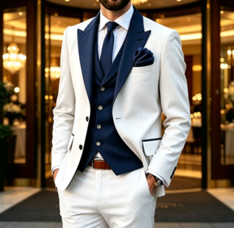 

Brown Men's Suits 3 Piece Peaked Lapel Single Breasted Groom Wedding Suit for Men Vintage Prom Slim Fit Jacket +Pants Customized