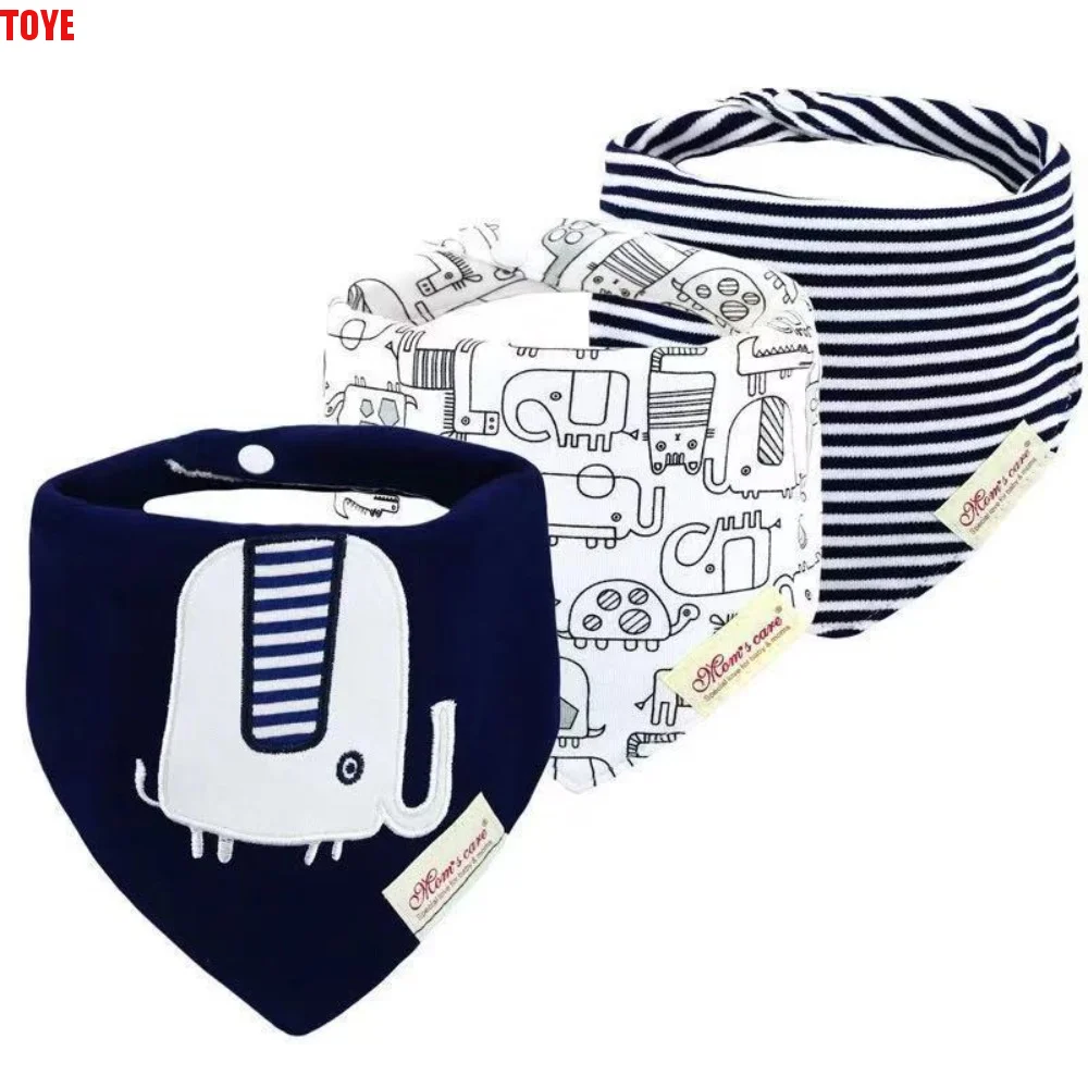 

Cotton Material Baby Bibs Soft Texture Stripes Pattern Burp Cloths Cartoon Design Triangle Shape Saliva Towels Burping Time