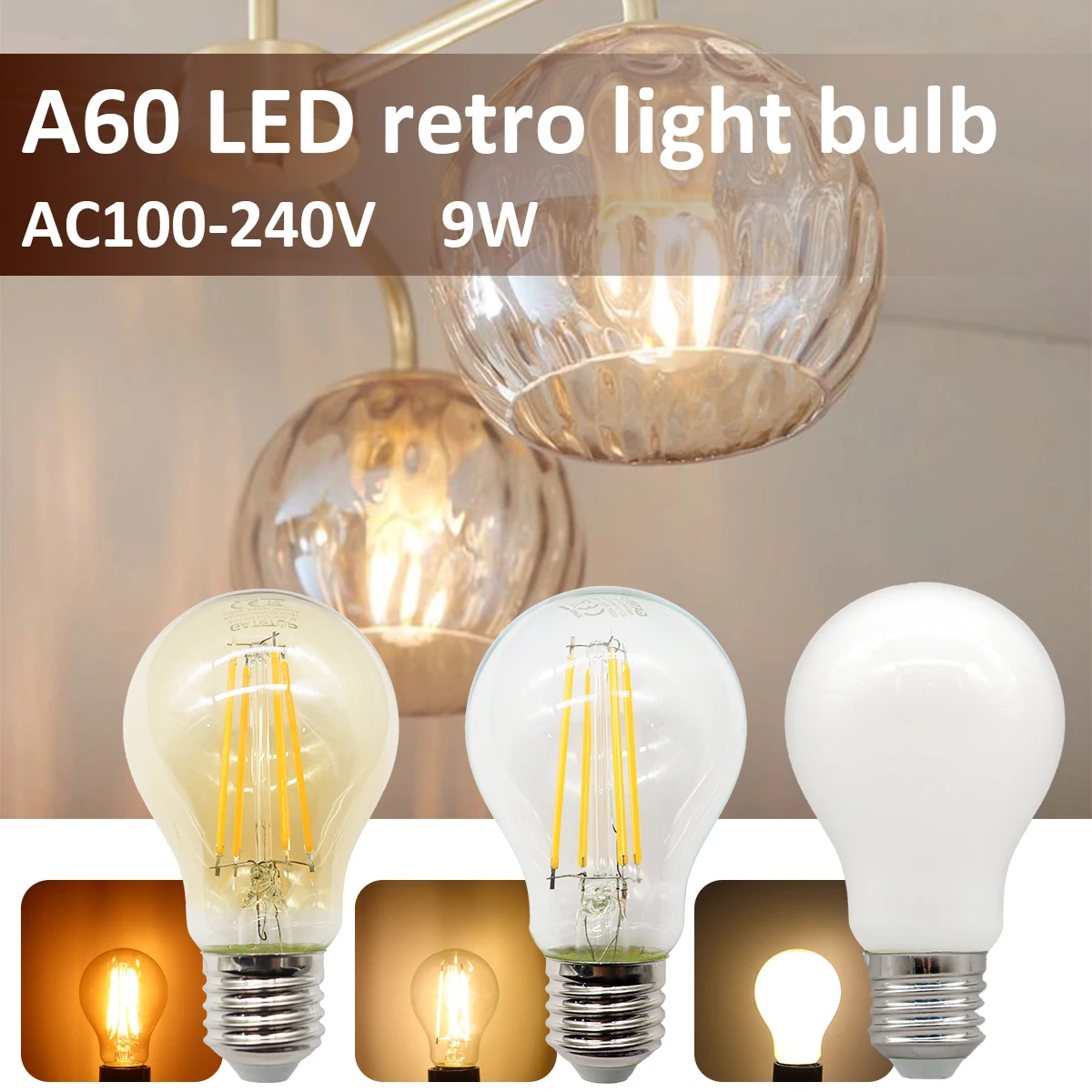 

6PCS 9W E27 Led Filament Lamp Energy Saving Retro Edison Lamp Gold Clear Glass Bulb 220V 120V Vintage B22 E14 LED GU10 Spotlight