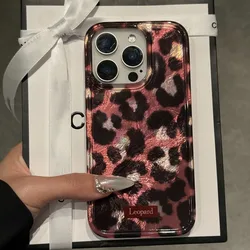 Stylish Laser Leopard Print Phone Case for iPhone 17 15 Pro Max Cases iPhone 11 12 13 14 16 XS XR 7 8 Plus 16E 17 Air Soft Cover