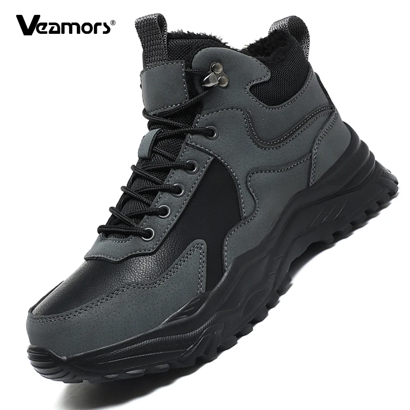 winter-pu-leather-sneakers-men's-plush-warm-hiking-shoes-wear-resistant-casual-sports-shoes-fashion-high-top-snow-boots-non-slip