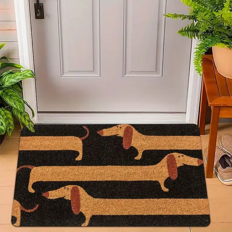 VIKAMA Funny Dachshund Door Mat Coir Cute Long Weiner Dog Doormat with Rubber Backing Non Slip Dachshund Mat for Entrance Way