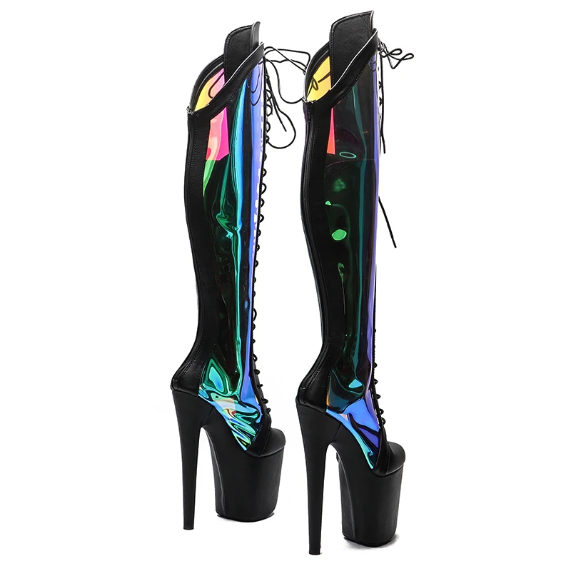 Leecabe 20CM/8inches Matte PU With holography  PU   Upper Fashion trend  shoes High Heel platform Boots  Pole Dance boots