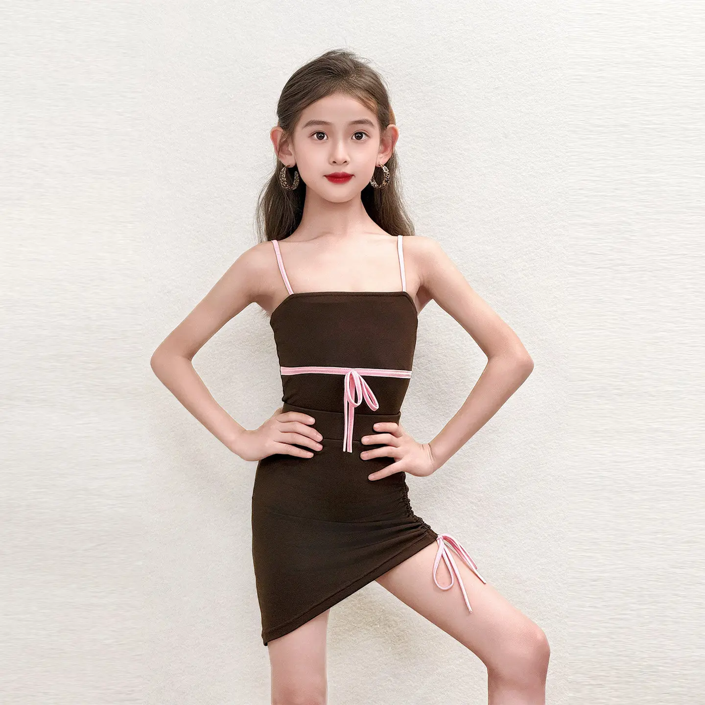 

New Kids Latin Dance Dress Strap Top Skirt Split Suit Chacha Samba Practice Clothes Performance Costumes Stage Wear DQL12886
