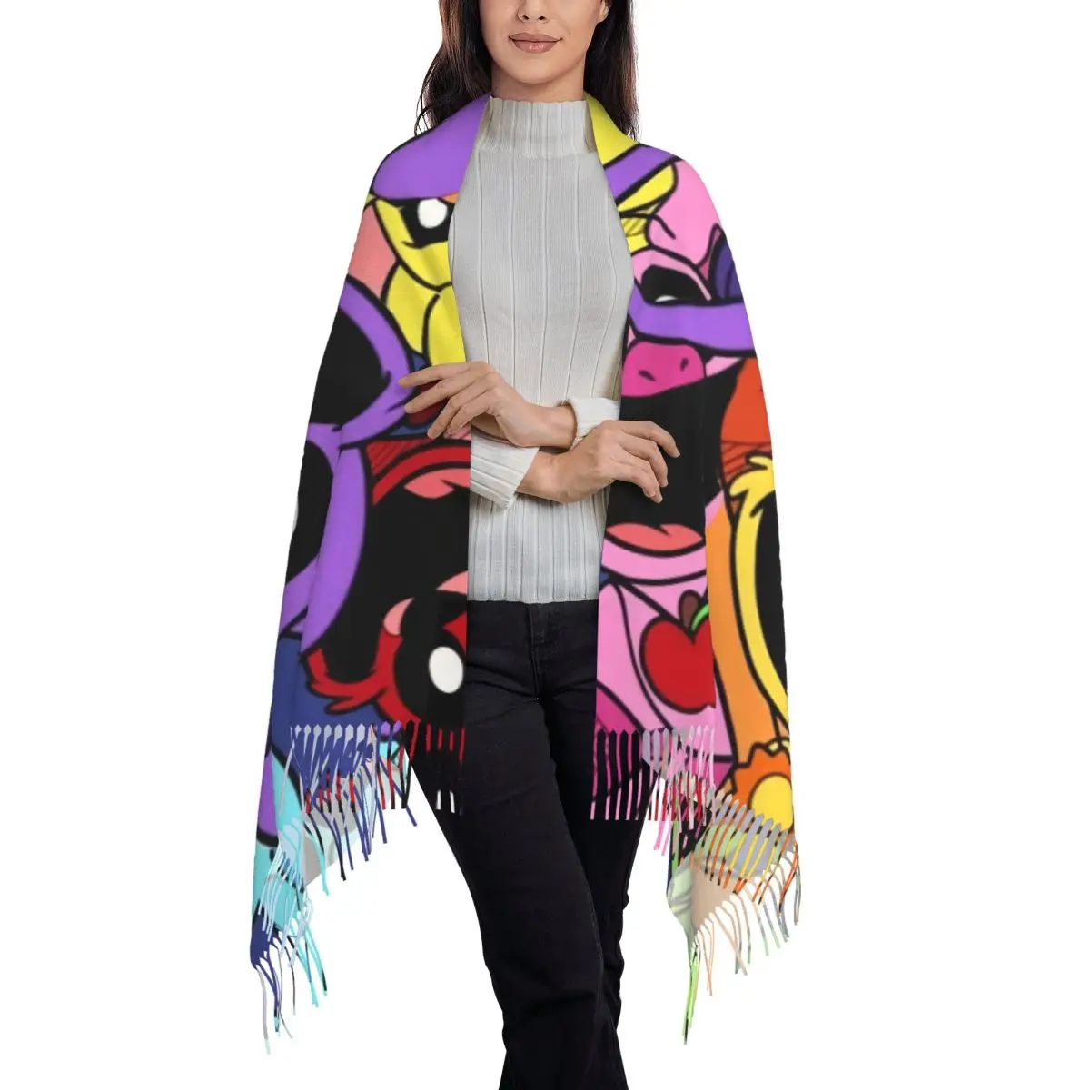 Custom Smilings Critters Game Cartoon Scarf Wrap Women Long Winter Warm Tassel Shawl Unisex Scarves