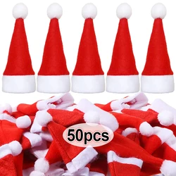 1-50 pezzi mini cappello da Babbo Natale copribottiglie di vino tappi lecca-lecca di velluto porta stoviglie di Natale cappelli copri bottiglia decorazioni per feste di Natale