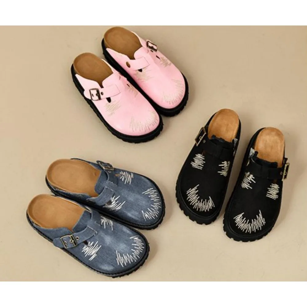 2025 Spring Women's Closed Toe Slippers Suede Leather Clogs Sandals For Women Retro Fashion Garden Mule Clog Slides