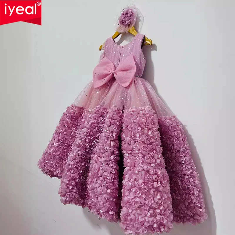 New 2024 Flower Girl Dresses For Wedding Party Floral Tulle Kids Young Girls Bridesmaid Ball Gown First Communion Children Dress