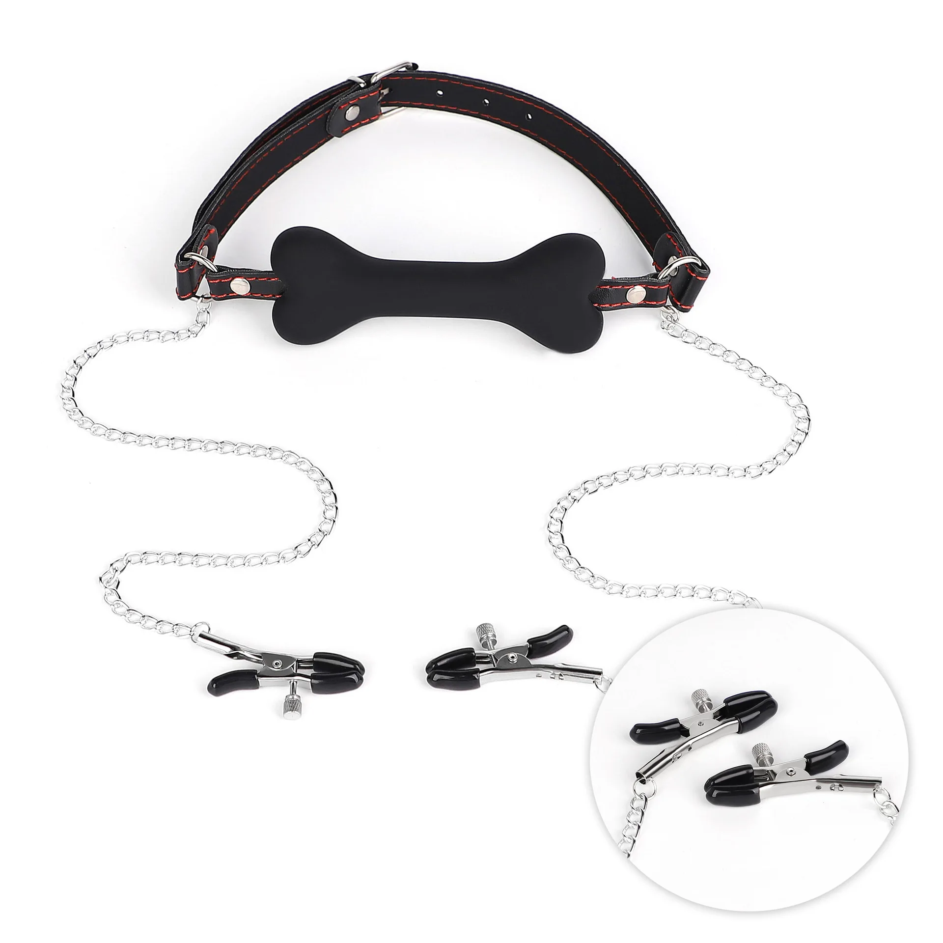 SM Sex Toys Bone Gag Training Silicone Ball Gag Sex Toy Nipple Clamps and Mouth Yoke