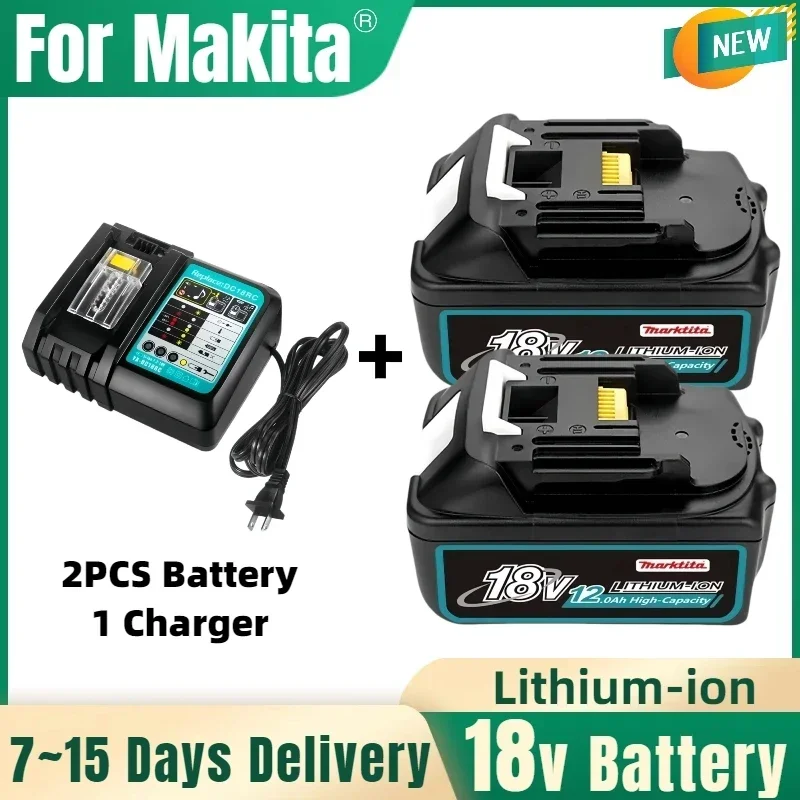 100% Original 18V power tool Rechargeable Battery, For Makita DDF487 DTD173 DTW700 DGA404 Replaceable LED Lithium-ion 18v 12Ah