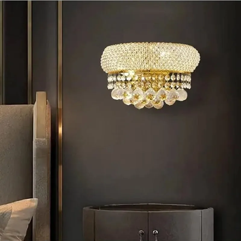 

Luxury Gold Empire Crystal Wall Sconce Light for Living Room Bedroom Hallway Stairway Indoor Bedside Crystal Wall Lamp Luminaire