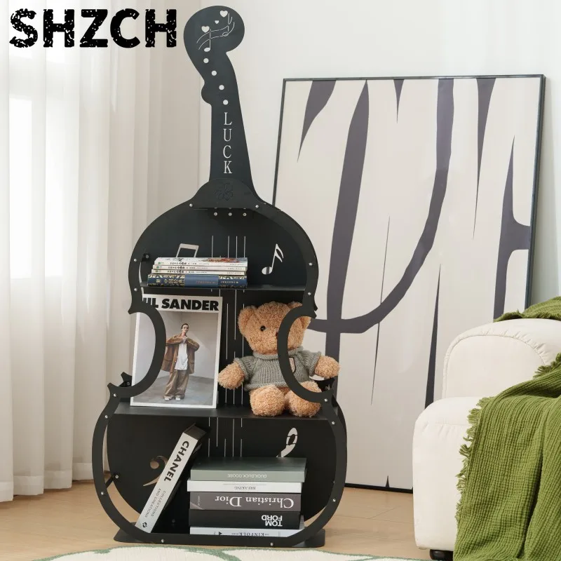 ‌Cello Shape Display Shelf, Multi-Color Aesthetic Rack, Musical Note Decor Cabinet, Pastel Kids Bookshelf for Study