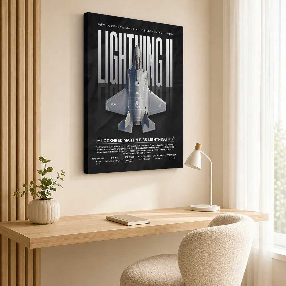 Fighter Jet Lockheed Martin F-35 Lightning II Canvas Print Poster Customized Photo Technical Style Canvas Wall Art Study Decor