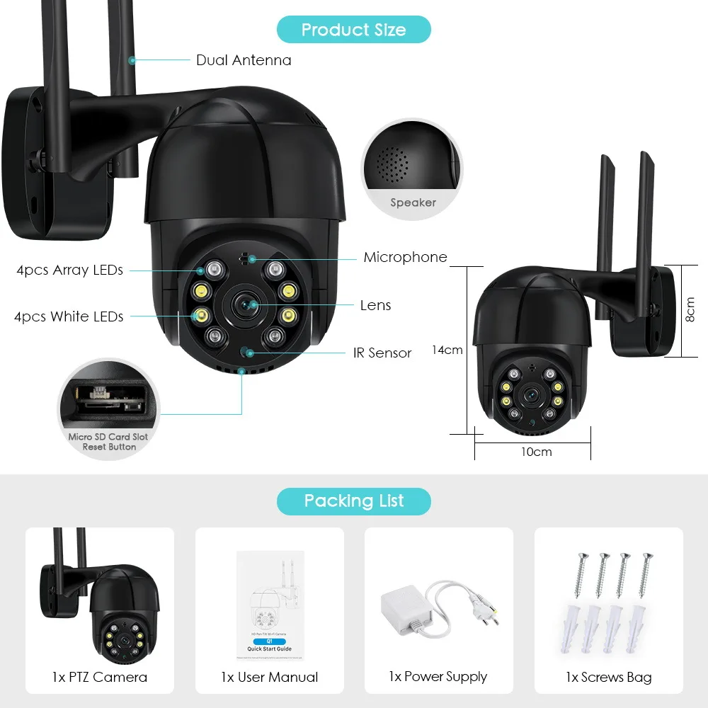 See Every Clear Detail: 2 Inch Wireless WiFi PTZ Dome Camera - Remote Pan-Tilt Control Home/Outdoor Security Monitoring Cam
