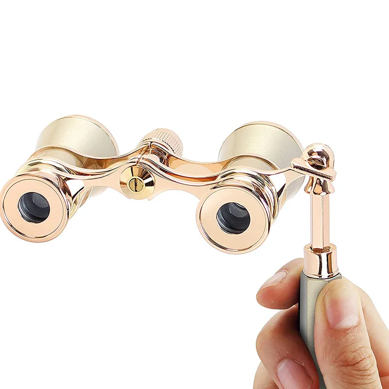 New 3x25 Vintage Binoculars Telescope Opera Theater Glasses with Retractable Handle Women Girls Telescope Hose Racing Glass