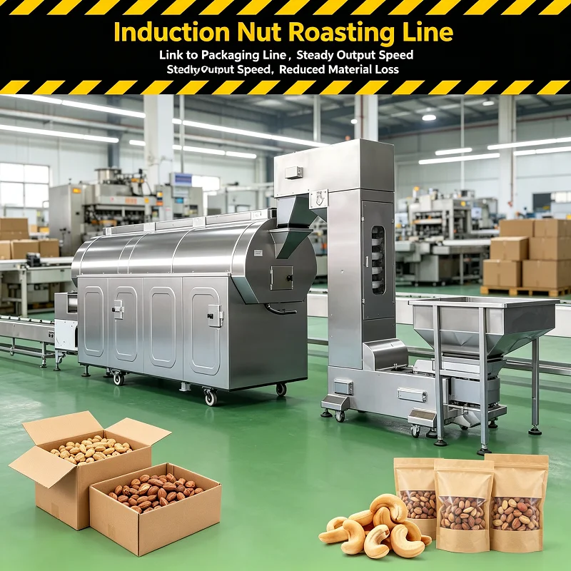 Induction Nut Roasting Line Stainless Steel Roasting Machine for Cashew Almond Pistachio Food Production Factory