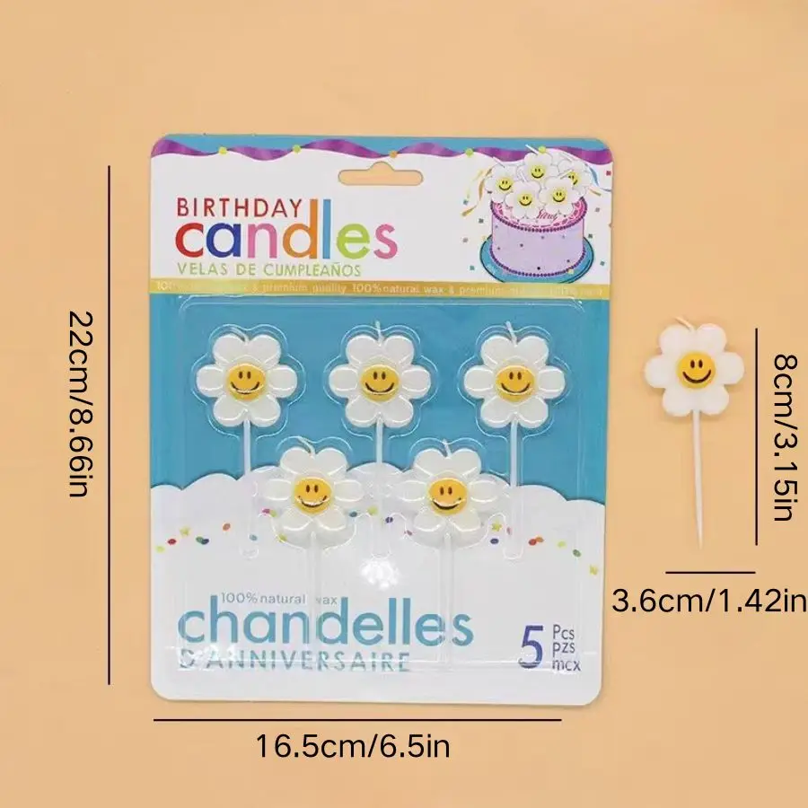 الكرتون زهرة بيضاء كعكة الديكور شمعة الإبداعية الوجه المبتسم زهرة عيد ميلاد شمعة حفلة الحلوى الخبز الديكور المساعد