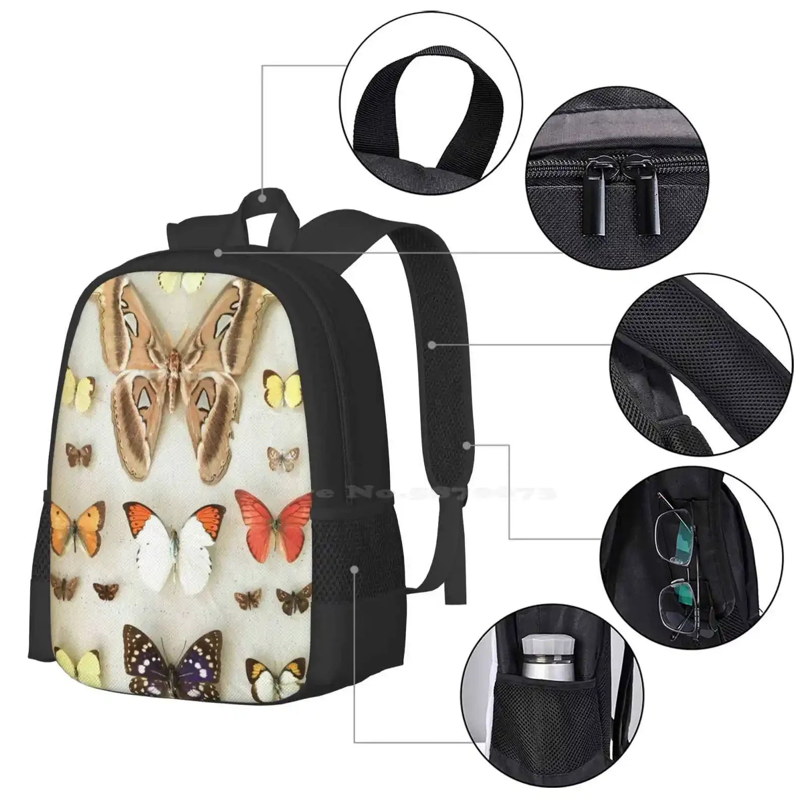 الفراشات والعث رائجة البيع حقيبة مدرسية على ظهره حقائب الموضة الفراشات العث أجنحة الحشرات نمط خمر جميلة جميلة