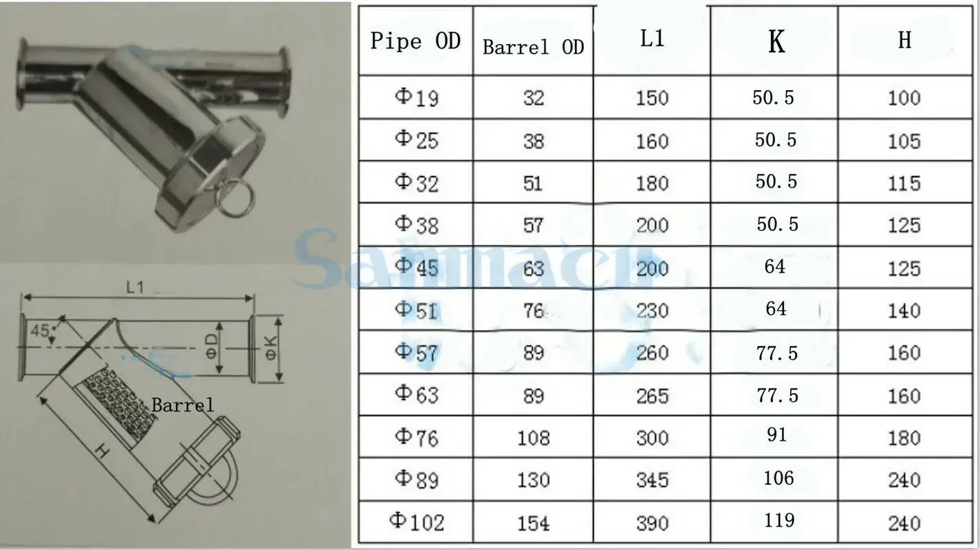 Фитинг трубы 32 мм OD x 1,5 дюйма Tri Clamp 20-150 Mesh 304 санитарный Y-образный фильтр из нержавеющей стали для домашнего пивоварения вина