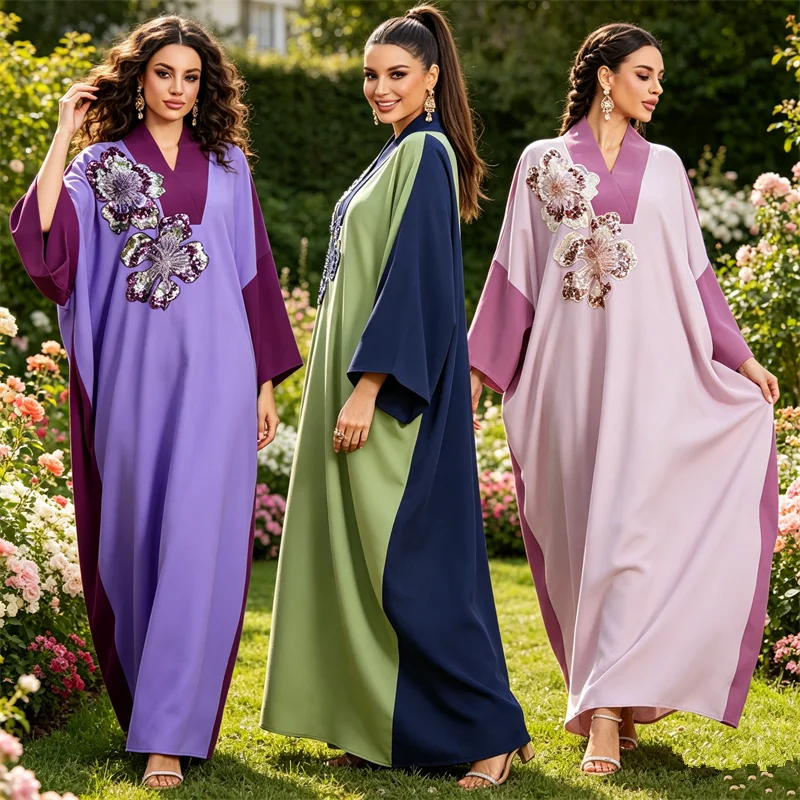

Morocco Kaftan Eid Djellaba Sequins Islam Jalabiya Muslim Dress Loose Robe Abbayas for Woman Party Gown Vestidos Caftan Longue